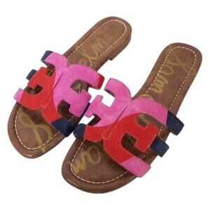 Sam Edelman Bay Slide Sandal – Colorblock Suede in Pink, Red & Navy - 7.5